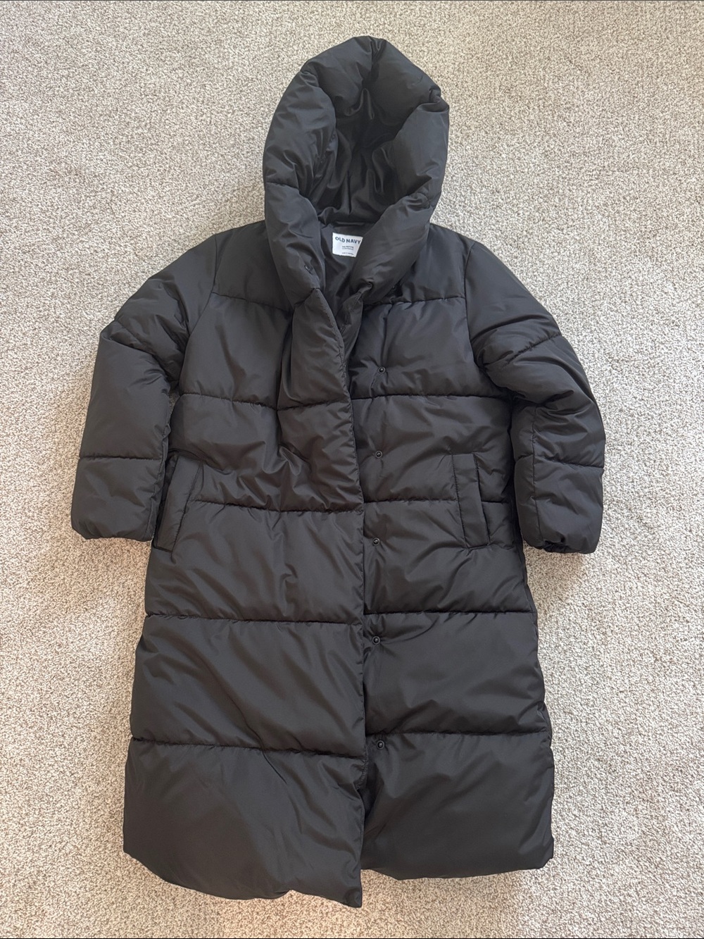 Old Navy Black Long Hooded Puffer Coat